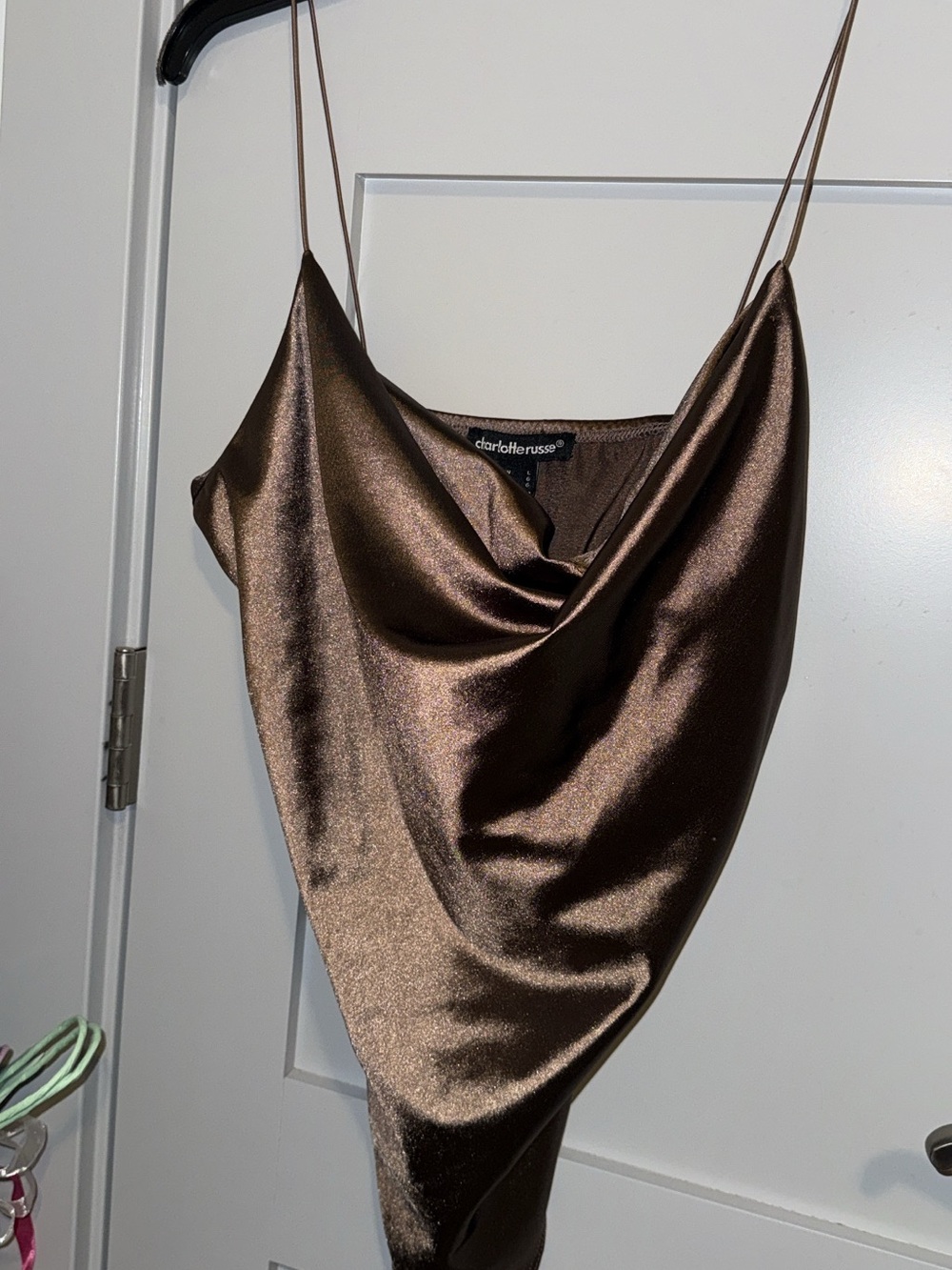Charlotte Russe Chocolate Brown Satin Cowl Neck Camisole
